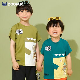 【~21%OFF】 キッズ Tシャツ 半袖 ワニ くま アニマル 動物 クマ 男の子 女の子 ZOOMIC ズーミック ベビー トップス カットソー バックプリント 切替 キャラクター 動物モチーフ 動物園 生き物 生物 グリーン カーキ 子ども 可愛い かわいい 80 90 95 100 110 120 130