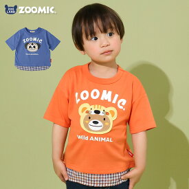 【~10%OFF】 キッズ Tシャツ 半袖 カレッジ風 コアラ とら くま パンダ 重ね着風 レイヤード風 バックプリント アニマル 動物 男の子 女の子 ZOOMIC ズーミック ベビー トップス カットソー 裾チェック キャラ 動物園 オレンジ ブルー 可愛い 80 90 95 100 110 120 130