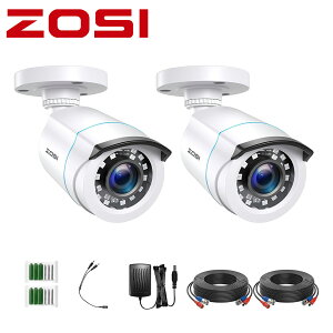 ZOSI �h�ƃJ���� ���O �ƒ�p �Ď��J���� �A�i���O�J���� 2��Z�b�g 1080P 230����f ahd�J���� 36�ԊO������ 3.6MM�Œ背���Y���� IP66�h�� �����P�[�u���ڑ��\ �L�� 24���� �L�p TVI���R�[�_�[