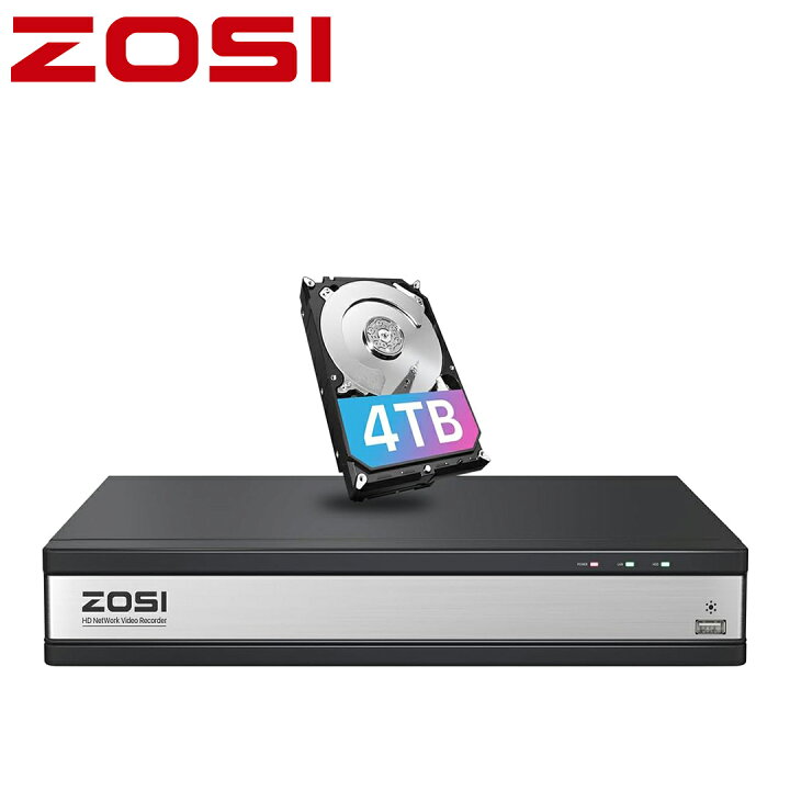 ZOSI 防犯レコーダー 16ch hdd 800万画素 poe防犯レコーダー NVR 