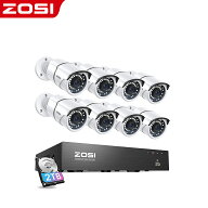 ZOSI poe防犯カメラセット poe給電 防犯カメラ 屋外 有線 8台セット POE パレット型 監視カメラ 500万画…