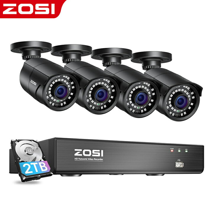 楽天市場】ZOSI 3K 500万画素 poe防犯カメラ4台セット 屋外 poe 監視 