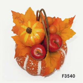 【ハロウィンミニアレンジ】1個売 ミニパンプキンアレンジ (パンプキン・アップル付) ミニパンプキン アップルアレンジ 高さ約11cm 最大幅約12cm*L-3540