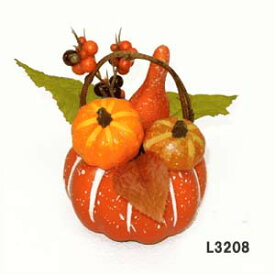 【ハロウィンミニアレンジ】1個売 ミニパンプキンアレンジ (パンプキン3個付) 高さ約11cm 最大幅約13cm L-3208