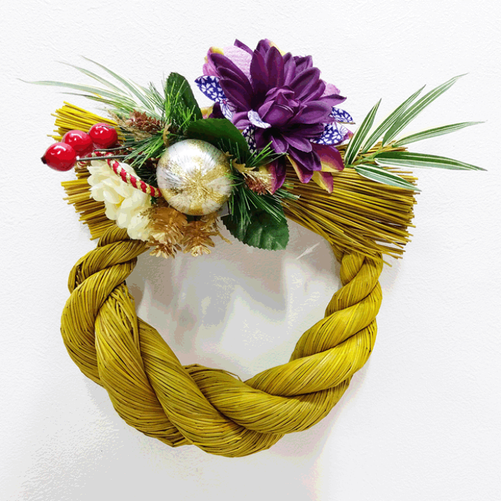 楽天市場】20cm 色付変形しめ縄リース(パープル)【正月資材】 p-9623