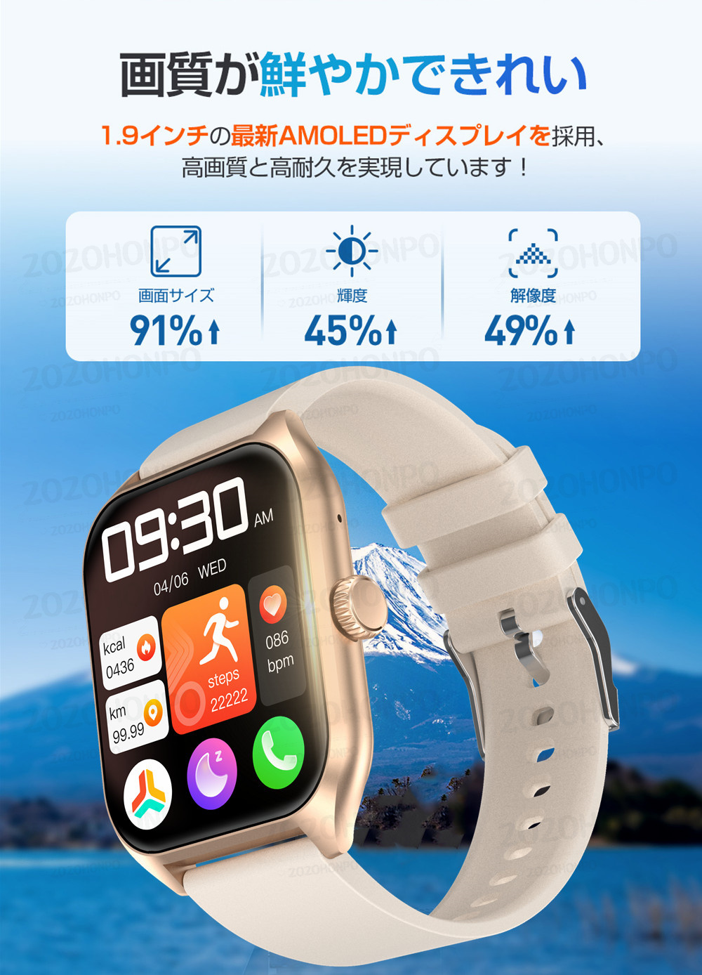 1.96インチ大画面 通話機能付き 多機能健康管理 皮膚温変動測定 HD超大画面タッチスクリーン スマートウォッチ 心拍計 歩数計 血中酸素  GPS連携 レディース メンズ 腕時計 Iphone 対応 Android 対応 腕時計
