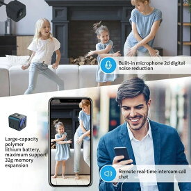 双方向通話 ミニ 1080P ワイヤレス モニター カメラ 日本語説明書 スマート WiFi カメラ APP リモート コントロール 内蔵バッテリー マイク ナイト ビジョンをサポート 携帯電話 ホーム オフィス用　防犯カメラ 小型カメラ 人体感知 動体検知 暗視 赤外線 自動録画