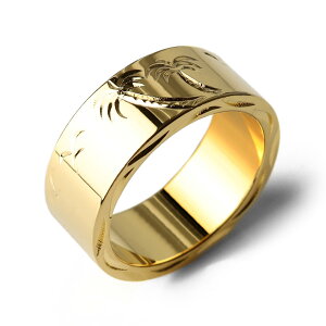 BFF ブランド パームツリー 幅8mm 平打リング ゴールド 18K GP gold 金色 ヤシの木 フラットバンド ペア ハワイ ハワイアンジュエリー 手彫り 彫金 専用BOX付属