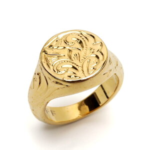 BFF ブランド ハワイアンリング メンズ 印台リング 丸型 ゴールド 18K GP シグネットリング スタンプリング 小ぶり 専用BOX付属