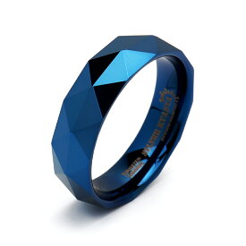 タングステン ダイヤカットリング ブルー 青 指輪 シンプル blue 刻印 メンズ 専用BOX付属 金属アレルギー 父の日