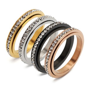 キラキラ フルエタニティリング CZ ステンレスリング 回る ギミックリング ゴールド シルバー ブラック ローズ ピンク 指輪 レディース 金属アレルギー対応