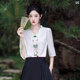 レディース 漢服 中国風 女性 レトロ ブラック ゴールドドラゴン スカート 春 ブラウス 半袖