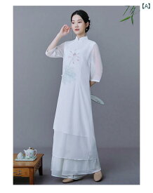 レディース 禅服 アオザイ チャイナドレス 中国風 フェアリー プリント ドレス
