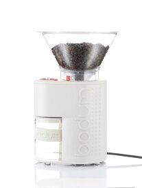 キッチンインテリアと機能を兼ねた逸品ダブルグラス方式で、コーヒー末が静電気でボディ内部に飛散するのを防ぎます。　ボダム　ビストロバリ・コーヒーグラインダー 　ホワイト【