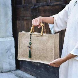 バッグ ファッション ハンドバッグ トートバッグ ショルダー リネンバック 竹 麻布 鞄 収納 小物 雑貨 女性 紳士 多機能 レディース