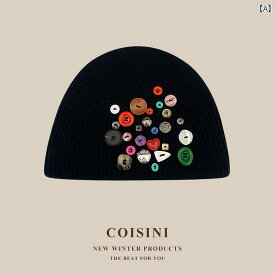 帽子 ニット帽 韓国人 秋冬 女性用 カラフル ボタン 暖かい 個性的 男性用 防寒帽子 ウール帽子