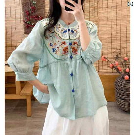 レディース ユニーク シック トップス 中華風 刺繍 婦人服 ゆったり ボタン カジュアル 大きめサイズ チャイナドレス風