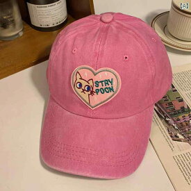 キャップ 帽子 ピンク 野球帽 女性用 韓国 ビッグ ヘッド ソフトトップ かわいい 猫小顔
