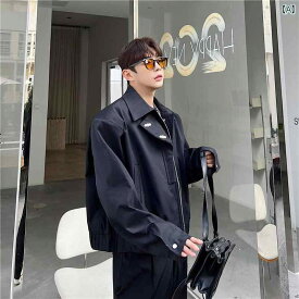 ジャケット メンズ 秋 韓国 非対称 前立て メタル装飾 カジュアル ショート丈 肩パッド付き ショート