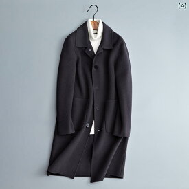 ミドル丈 コート 男性用 韓国 スリム シャツ 襟 ウインドブレーカー カジュアル 大きいサイズ 厚手 両面 ウール