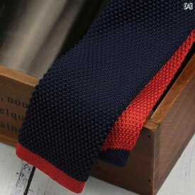 ネクタイ メンズ ウール カジュアル ブリティッシュ カレッジ 6cm ニット フラット 個性的 多彩 コントラストカラー ブルー レッド