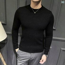冬用 男性用 セミタートルネック セーター 厚手 暖かい 快適 スリムフィット ミッドカラー ニットボトムシャツ