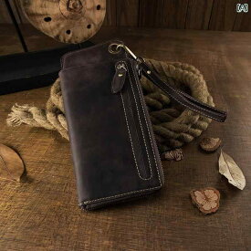 ホース レザー長 財布 レトロ 古風 マルチ カード バッグ メンズ ハンドバッグ 革大容量 ジッパー 携帯電話 バッグ