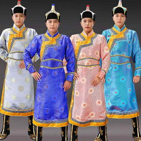 モンゴル 服 メンズ 伝統的 長い ローブ 錦織 少数 民族 ダンス ステージ パフォーマンス 服 衣装