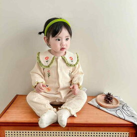 ベビー 秋服 韓国 刺繍 クローラー 服 カジュアル 女の子 赤ちゃん 長袖 ジャンプ スーツ 春秋 花 かわいい