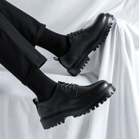 メンズ 革靴 秋冬 英国 ビジネス フォーマルスーツ 身長増加 黒 大きい つま先 カジュアル ローカット ブーツ ミディアムヒール ラウンドトゥ レザーシューズ