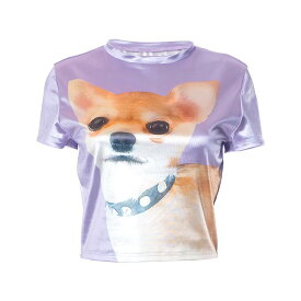 ファッション トップス Tシャツ インナー 半袖 スリム フィット プリント 犬 レトロ 夏 女性 レディース