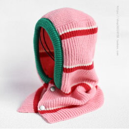 ニット帽 韓国 ストライプ ネック スカーフ 秋冬 屋外 暖かい 耳保護 ウール サイクリング 防寒 帽子 ユニセックス