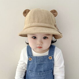 ベビー 帽子 秋冬 幼児 フィッシャーマン 帽子 かわいい 小さい 耳 コーデュロイ 6から12ヶ月 ベビー 洗面器 帽子 保温性 男女兼用