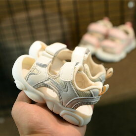 ベビー サンダル 幼児 赤ちゃん ステップ イン シューズ 靴 夏 メンズ レディース オープントゥ 通気性 オフホワイト ピンク