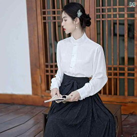 レディース 婦人服 スカート ブラウス シャツ 文学的 レトロ 牧歌的 中国 漢 唐 スタンドカラー