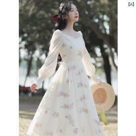 レディース 婦人服 ワンピース ドレス 文学的 レトロ 牧歌的 フリル シフォン 春夏 旅行 花柄