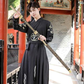 漢服 民族衣装 コスチューム メンズ レトロ トップ スカート 衣装 フルセット 武道 剣士 学生 パフォーマンス