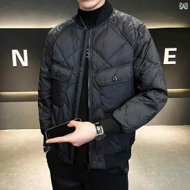 ベースボールカラー ダウンジャケット メンズ 冬 軽量 暖かい ショート丈 ワークジャケット 韓国 ブラック カーキ