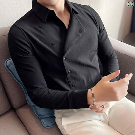 シャツ メンズ 長袖 ベルベット 厚手 秋冬 ビジネス カジュアル ファッション スリム Yシャツ 大きいサイズ コックコート風