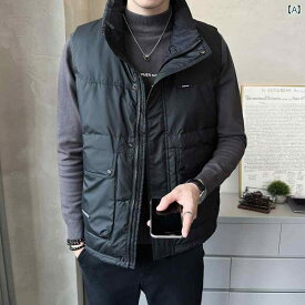 PUレザーベスト 韓国 メンズ 冬 ダウンジャケット 大きいサイズ 厚手 暖かい スタンドカラー スタイリッシュ マルチジャケット ジップアップ