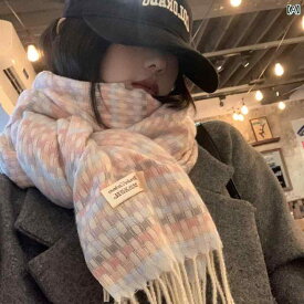 レインボー チェック柄 スカーフ レディース ファッション 冬 韓国 女子学生 感 ショール 厚手 暖かい マフラー