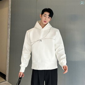 韓国 ジッパー装飾 カジュアル スウェットシャツ メンズ フード付き シンプル スポーツ パーカー ショルダーパッド トップス