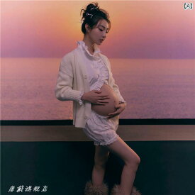 撮影 衣装 マタニティ ファッション おしゃれ かわいい フォト スタジオ 妊婦 写真 美しい さわやか ママ アート フリーサイズ セットアップ シンプル ホワイト