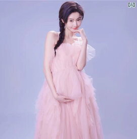 マタニティ ドレス フォト 衣装 おしゃれ フォト スタジオ 思い出 記念 写真 妊娠 美しい スーパー フェアリー ピンク ウェディングドレス フリーサイズ かわいい