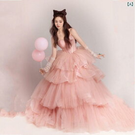 ウェディングドレス 結婚式 パーティ ブライダル おしゃれ ファッション かわいい 写真 ピンク フレンチ チューブトップ ハイエンド プリンセス フリーサイズ