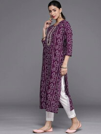 インド エスニック トップス コットン 綿 ラウンドネック 春夏 薄手 ファッション 紫 ロング丈