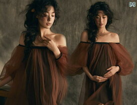 フォト 衣装 マタニティ おしゃれ 記念 思い出 フォト スタジオ 妊婦 写真 レトロ エレガント ドレス 妊娠 アート 撮影 フリーサイズ ワンピース シンプル シースルー