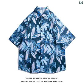 アメリカ レトロ 油絵 オール オーバー プリント 半袖 シャツ メンズ ファッション ストリート サイズ カジュアル 植物 花柄 シャツ ジャケット ゆったり