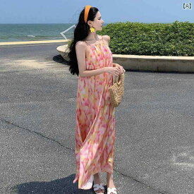 リゾート ワンピース レディース ハワイ 沖縄 休日 海辺 写真撮影 サマー ラウンドネック ウエストゴム プルオーバー ロング スカート ドレス