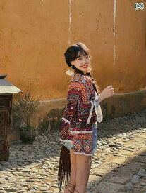 レディース エスニック ジャケット 観光 エキゾチック 婦人服 チベット プリント 日焼け防止 旅行 シャツ